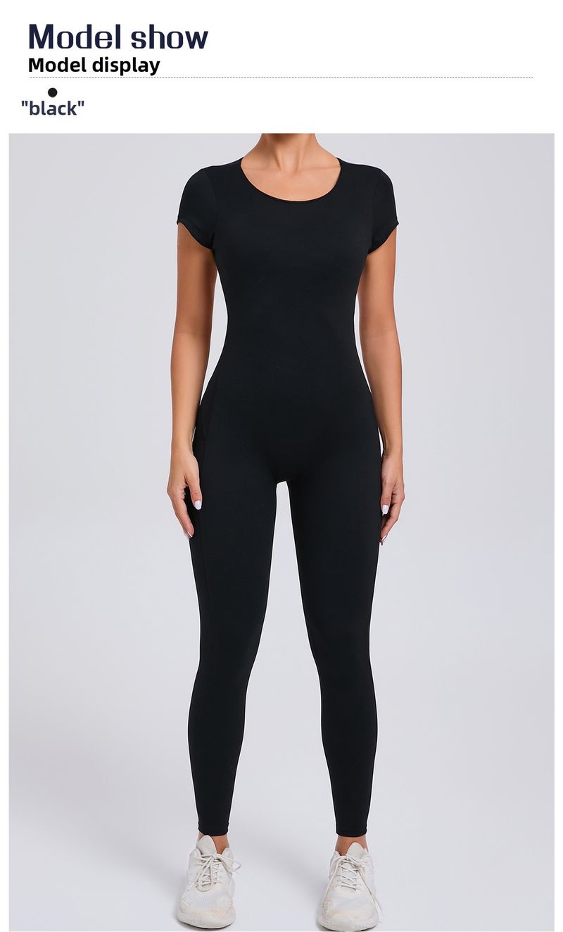 European And American Style Tight-Fitting Quick-Dry Jumpsuit One-Piece Yoga Outfit Short Sleeve Backless Hip-Lifting_voghion.com