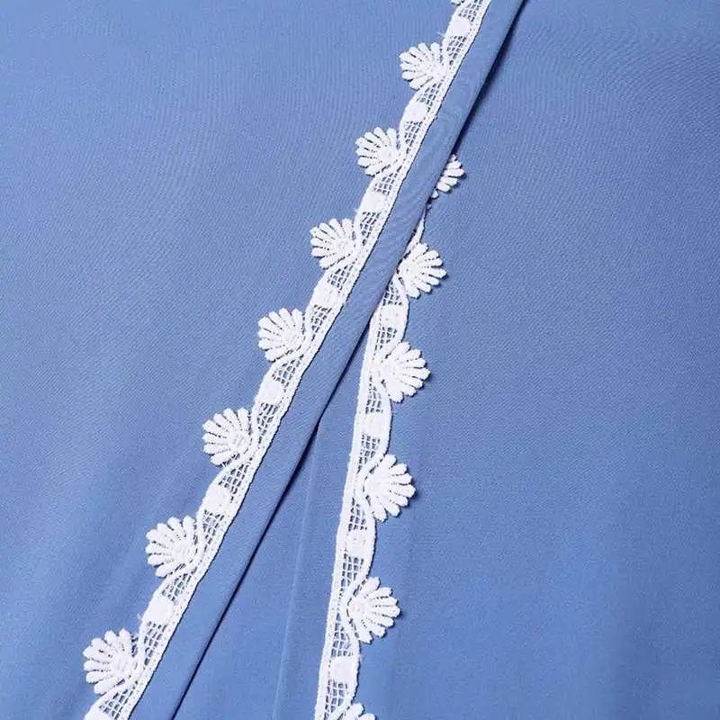 Damenkleidung Muslimisches Gewandkleid Mode Langarm Spitze Häkelweste Damen Frühling Casual Fake Zweiteiliges Kleid_voghion.com