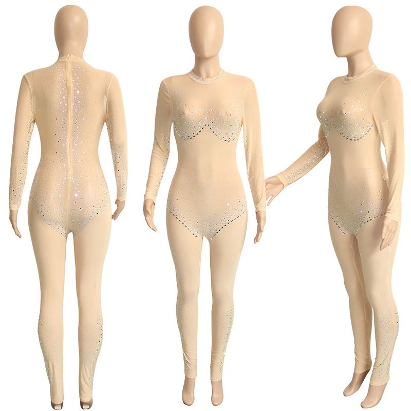 Moteriški drabužiai Sexy Meh Through Hot Diamond Kelnės ilgomis rankovėmis kombinezonas moterims_voghion.com