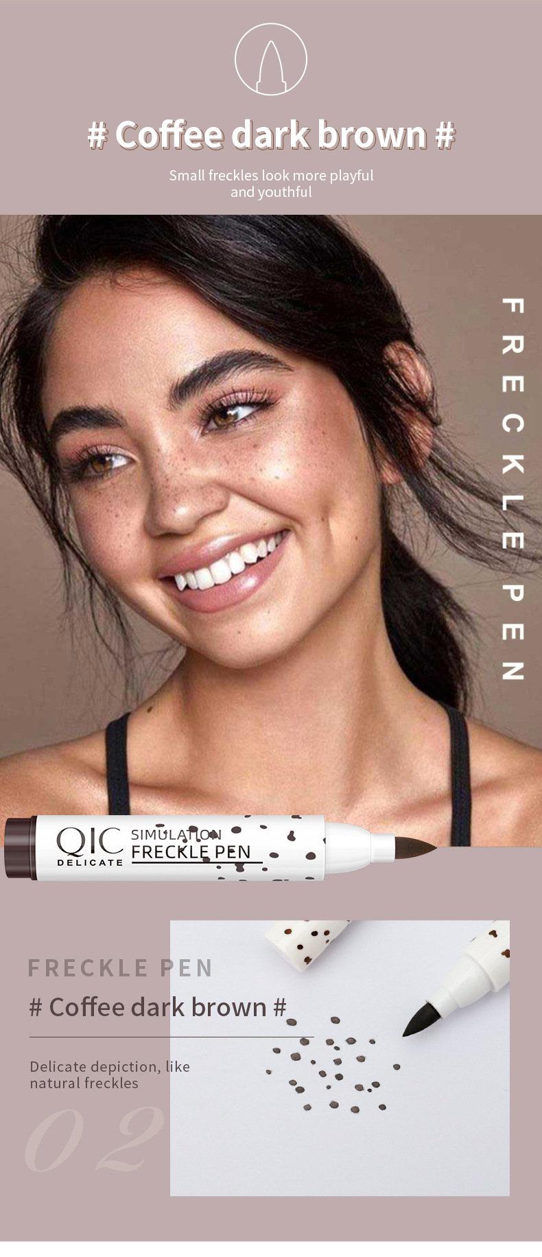QIC Qini Display a colori con simulazione naturale, impermeabile, colore facile da applicare, penna per lentiggini senza rimozione per la bellezza_voghion.com