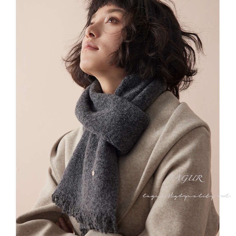 Milky~ Swan Texture Miu Style Wollmischschal Atmosphäre Dicker, warmer Halswärmer Uni Farbe Hochwertiges Tragegefühl_voghion.com
