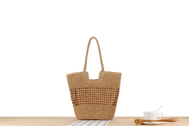 Paper Rope Woven Bag New French Niche Hollow Woven Bag One Shoulder Hand-held Large Capacity Beach Bag Suitable For Beach Play_voghion.com