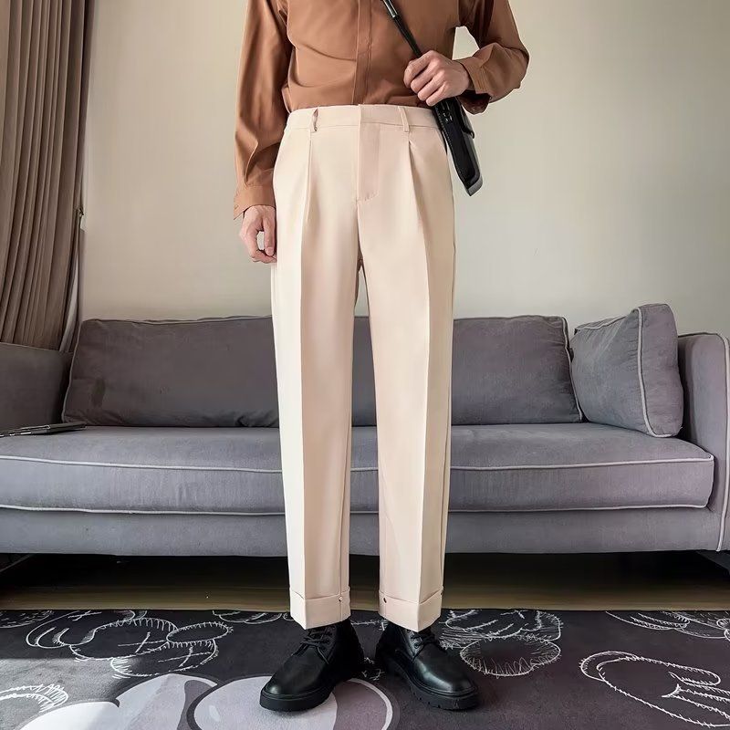 Lichte pakbroek in volwassen stijl, losse en hangende casual cropped broek voor heren, lente- en herfstseizoen ins, Koreaanse versie trendy en knap pak_voghion.com