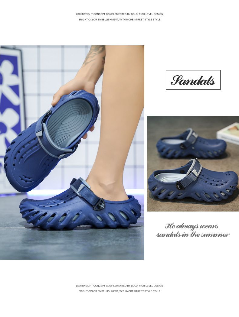 Sandalias de verano para hombre, informales, con suela gruesa y agujeros, antideslizantes, de EVA, resistentes al desgaste, para playa, interiores y exteriores_voghion.com