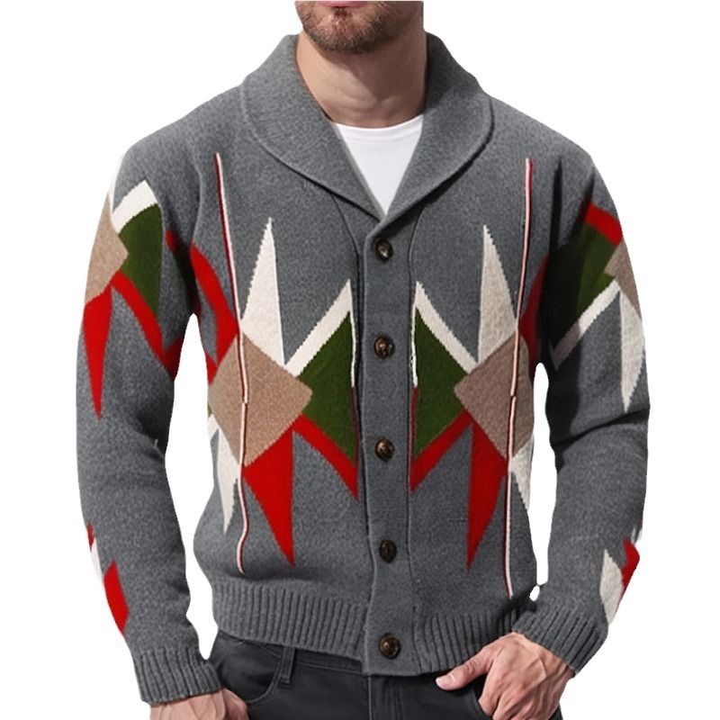 Férfi őszi-téli strapabíró jacquard pulóver vastag gallérral és kötött kabáttal SY0137_voghion.com