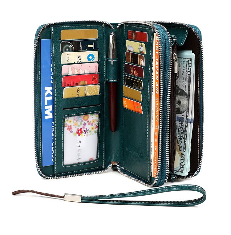 RFID-blockierende lange Geldbörse mit Doppelreißverschluss – Vintage-inspirierte Clutch aus PU-Leder für die wichtigsten Alltagsgegenstände, multifunktionale Clutch mit großem Fassungsvermögen_voghion.com