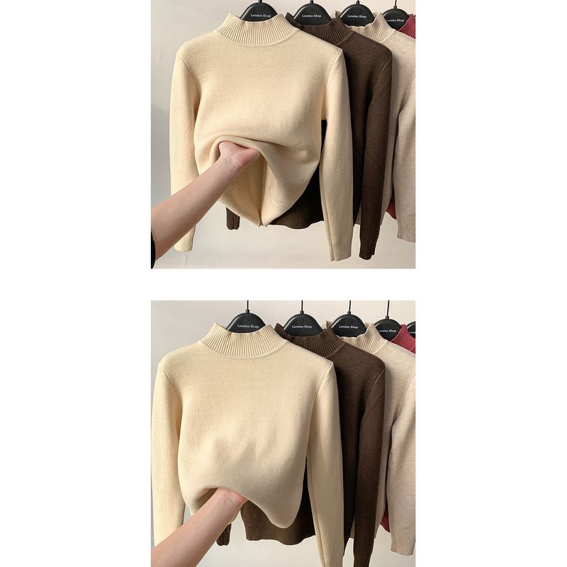 One-piece Fabric Fleece Sweater For Women Winter 2025 New Thickened Half-high Collar Base Layer Trendy_voghion.com