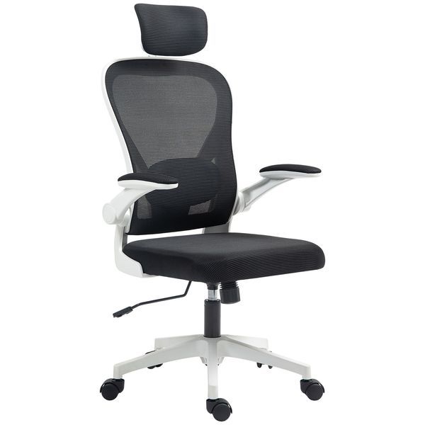 HOMCOM Mesh Office Chair, Ergonomic Desk Chair With Flip-up Armrest, Rotatable Headrest, Adjustable Lumbar Support, Black_voghion.com