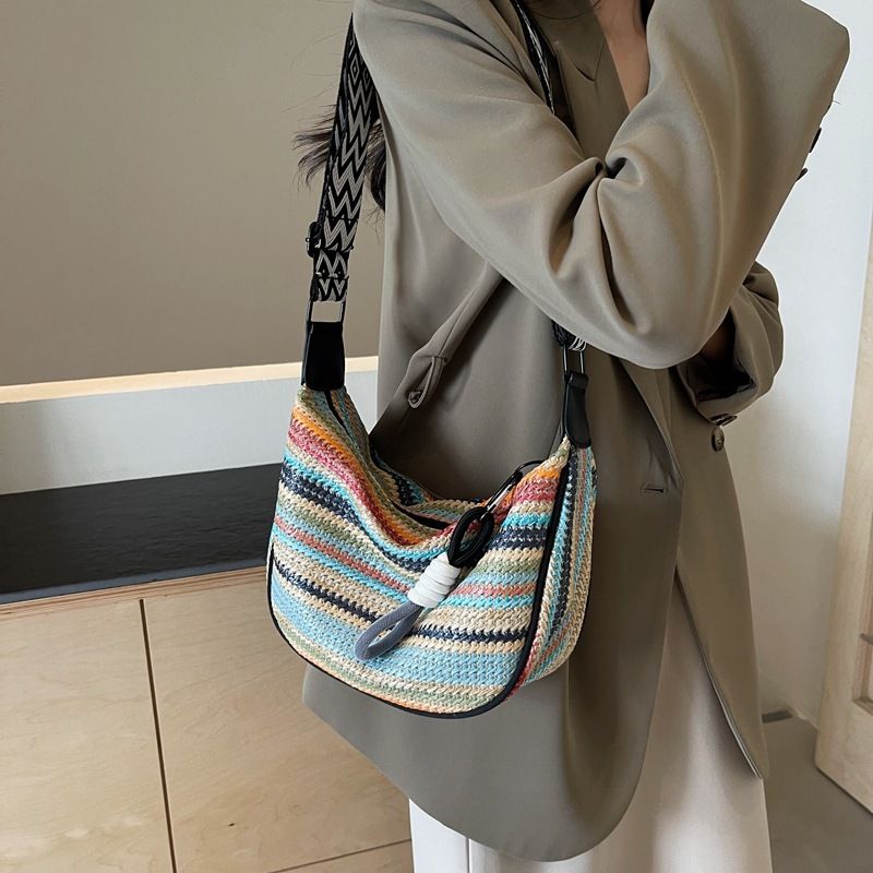 Borsa a tracolla intrecciata arcobaleno per donna, nuova borsa estiva con tracolla larga, alla moda e casual, da pendolare_voghion.com