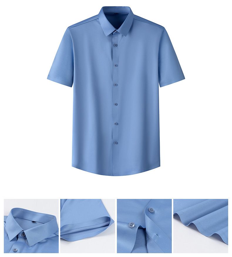 Men's Short Sleeve Silk Shirt With Four-Way Stretch, Seamless Bonding, Wrinkle-Free & Ultra-Soft Lightweight Luxury Fabric For Business & Casual Wear_voghion.com