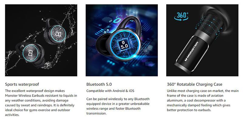 Écouteurs intra-auriculaires Bluetooth Monster Clarity 101 AirLinks TWS, réduction du bruit ENC, étanches, sans fil_voghion.com