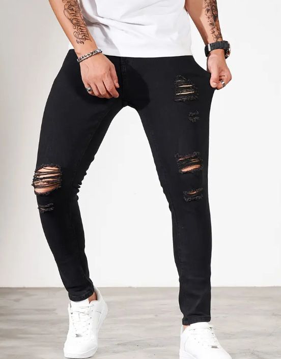 Pantaloni skinny elasticizzati multi-foro in denim da uomo_voghion.com