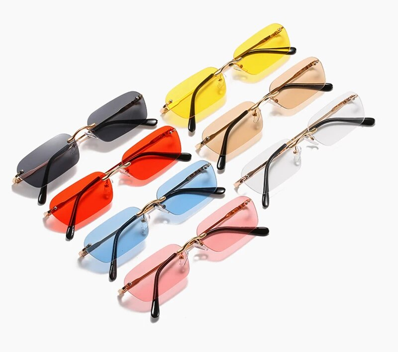 Nouveautés Lunettes de soleil sans monture à la mode pour hommes et femmes Lunettes de soleil classiques légères pour hommes Lunettes rectangulaires sans cadre UV400_voghion.com