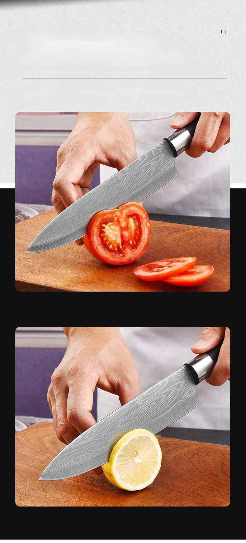 Damascus Laser Pattern Multi-purpose Household Stainless Steel Kitchen Chef Cooking Slicing Knife_voghion.com