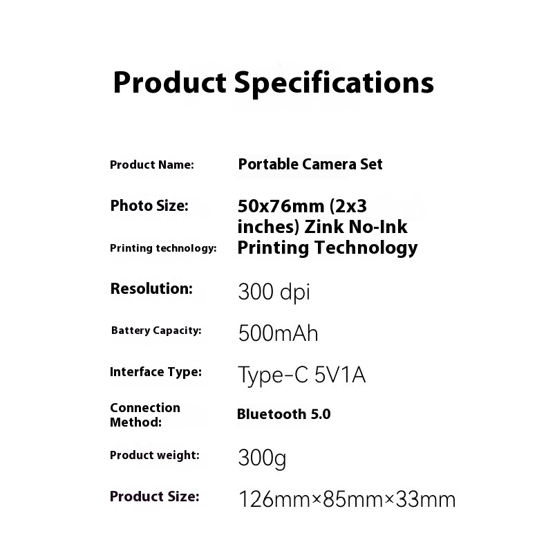 Mini impressora fotográfica, impressora fotográfica instantânea portátil sem fio Bluetooth de bolso, impressão sem tinta para smartphone, uso doméstico e viagens, ZINK Zero Ink_voghion.com