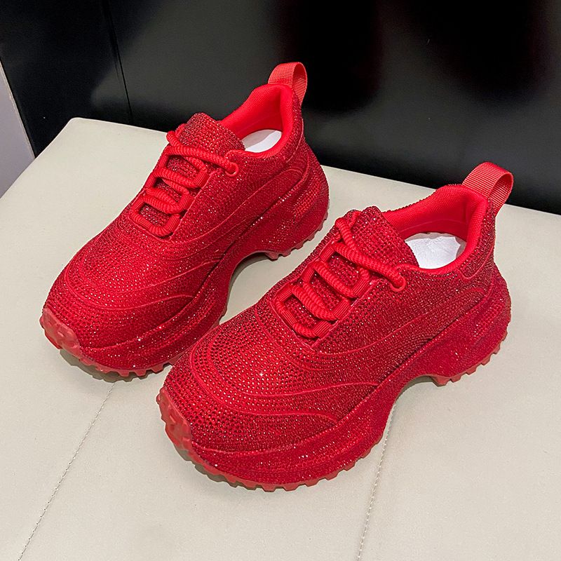 Modische Damen-Sneaker mit Strasssteinen – klobige Plateauschuhe für mehr Körpergröße, atmungsaktives Obermaterial aus PU, lässige und trendige Low-Top-Schnürschuhe_voghion.com