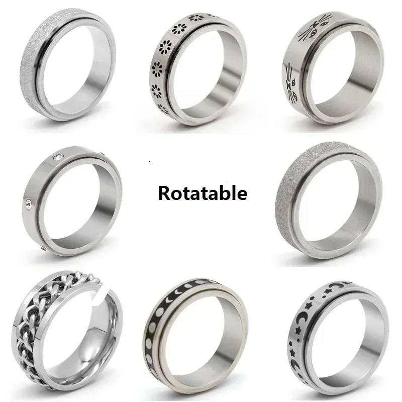 Hot sales Anxiety Stainless Steel Ring Women Men Moon Fidgets Spinner Rings Trendy Rotate Freely Spinning Anti Stress Accessories_voghion.com
