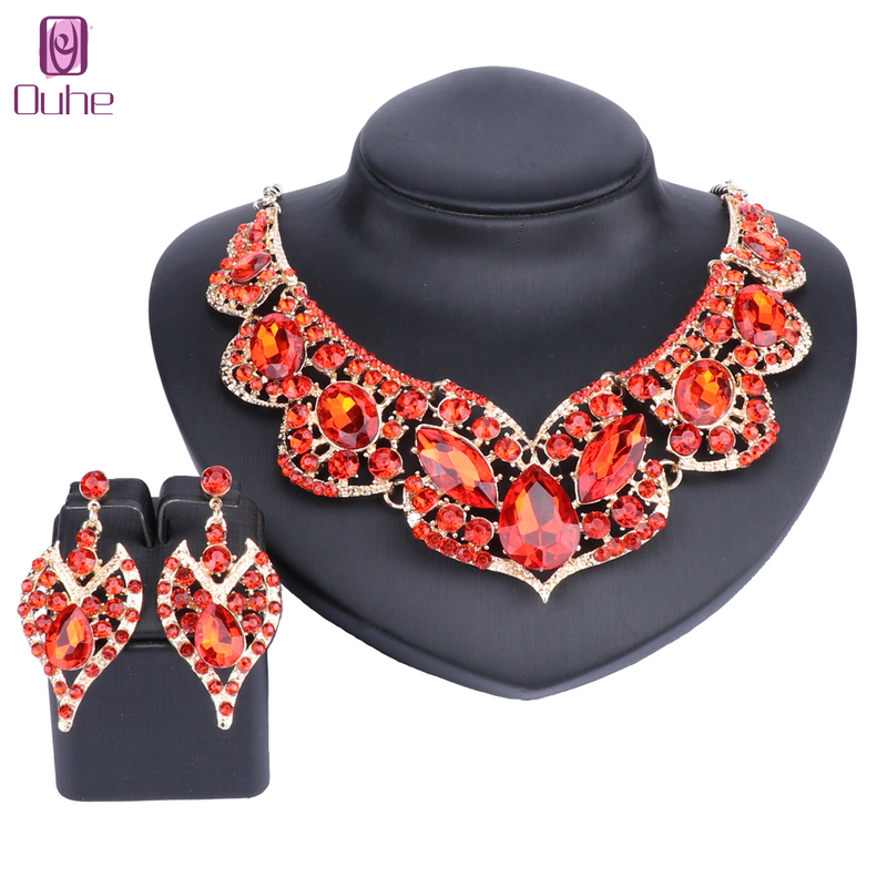 Set di gioielli da donna, da sposa, collana e orecchini pendenti con cristalli a goccia d'acqua a forma di goccia d'acqua_voghion.com