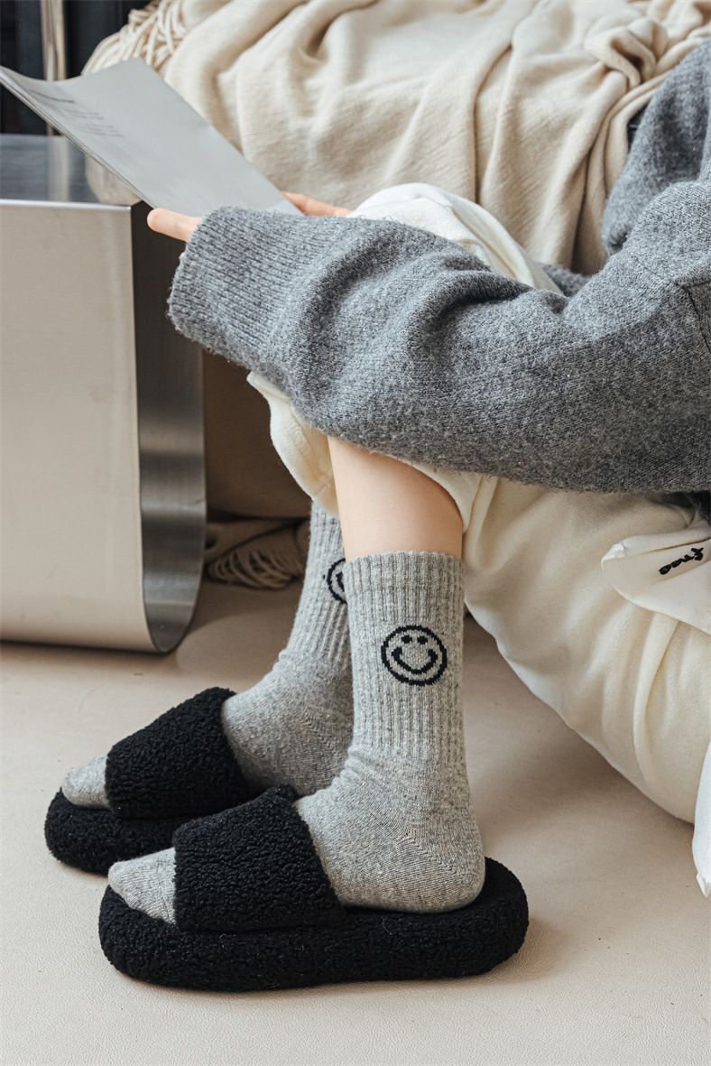 2 pezzi autunno e inverno nuovi calzini di lana caldi e spessi semplici tinta unita elastico alto Smig Face INS alla moda lunghezza media_voghion.com