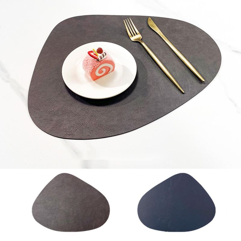 Nordic Cowhide Grain Water Drop Shape Leather Placemat Double-Sided Non-Slip PU Heat Insulation Restaurant Hotel Dining_voghion.com