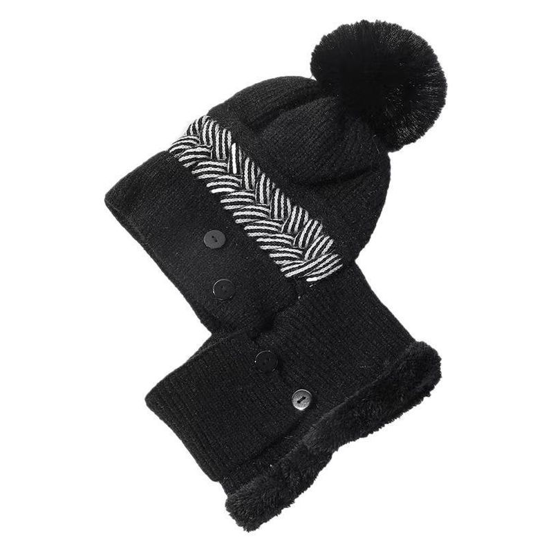 Caldo invernale per donna con sciarpa e mascherina, monopezzo in maglia di lana, foderato e ispessito, protezione per le orecchie, neve, mamma_voghion.com