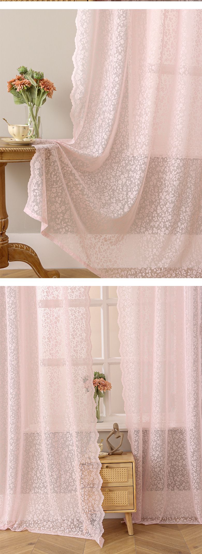 Cremefarbener, rosa Fensterschirm, lichtdurchlässig und nicht transparent, fertige Gaze-Vorhänge, kleine, frische Vorhänge für Balkon, Wohnzimmer, Schlafzimmer_voghion.com