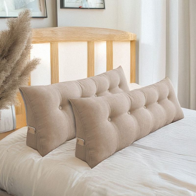 SOGA 2X 150cm Beige Triangular Wedge Bed Pillow Headboard_voghion.com