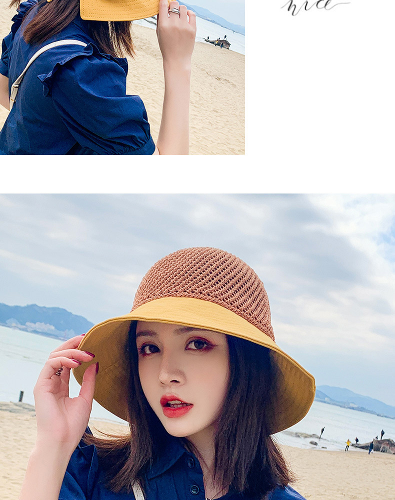 Moteriška skrybėlė nuo saulės, universali vasarinė žvejo skrybėlė, madinga skrybėlė nuo saulės, sulankstoma tuščiavidurė paplūdimio skrybėlė, turistinė austa šiaudinė skrybėlė, elegantiška skrybėlė nuo saulės_voghion.com