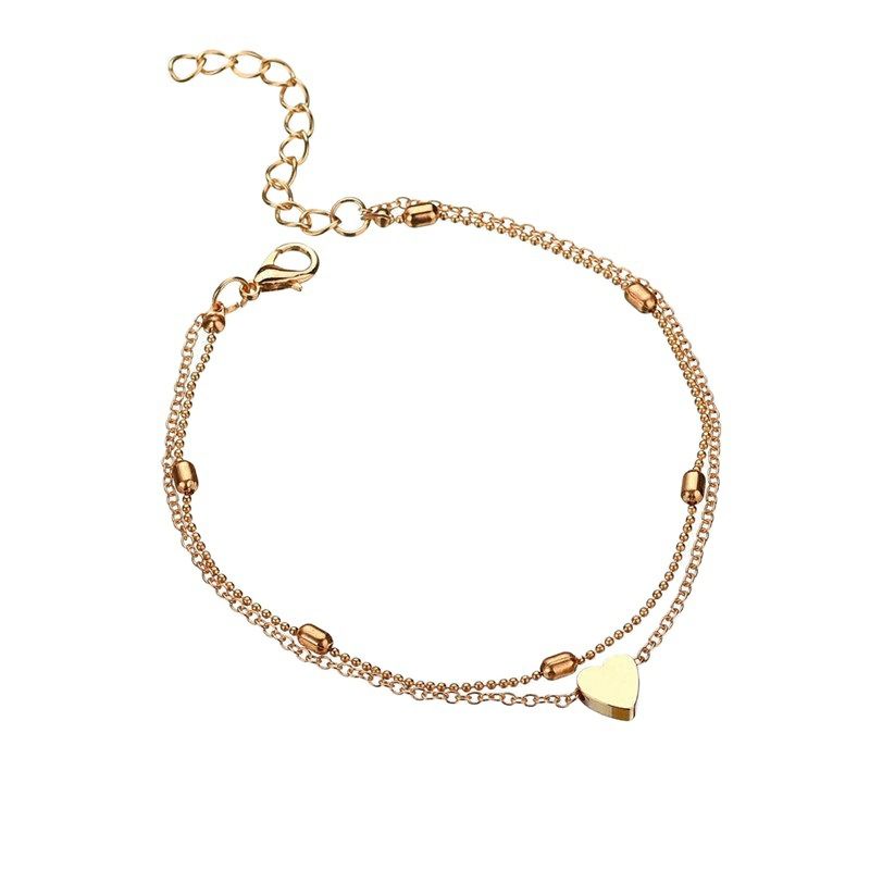 Modisches doppellagiges Strand-Fußkettchen für Frauen, exquisiter Herz-Fußschmuck_voghion.com
