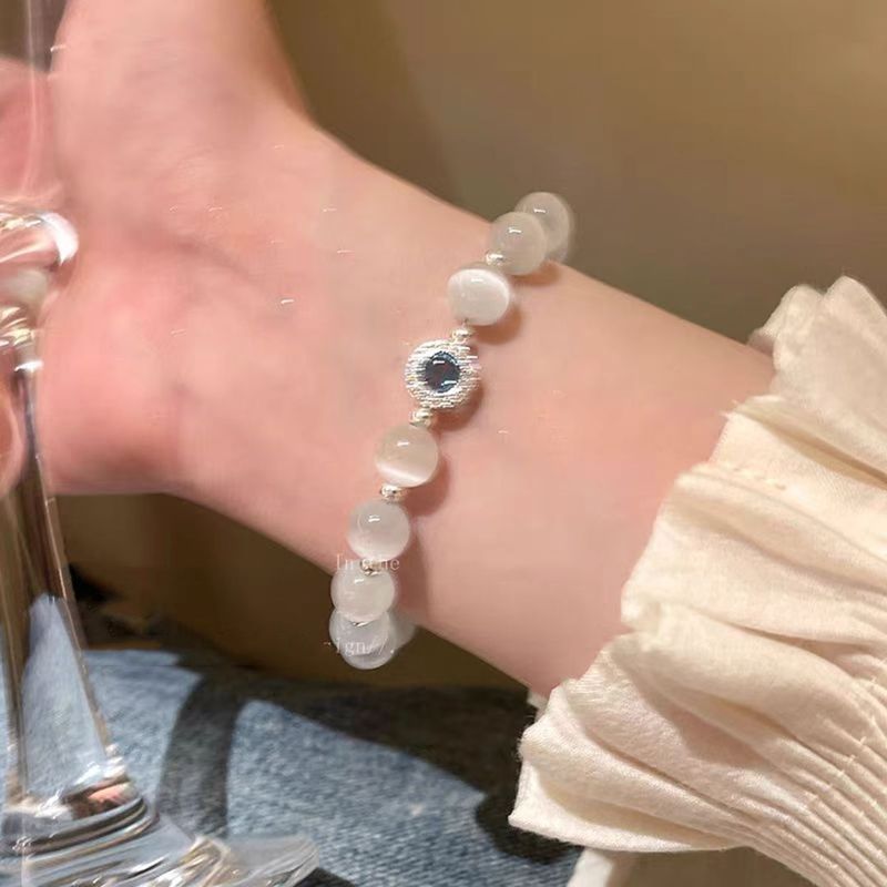 Pure Silver Sea Blue Treasure Cat Eye Stone For Women, Niche, Light Luxury Temperament, High Beauty Value, Exquisite And_voghion.com