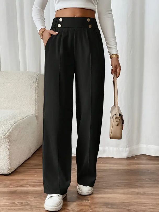 Dameskleding Drape Mopping Casual Broek Hoge Taille Broek Losse Temperament Recht Niche Ontwerp Effen Kleur Broek_voghion.com