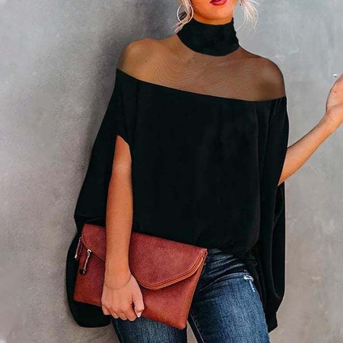 Top a maniche a pipistrello con spalle scoperte e rete sexy da donna_voghion.com