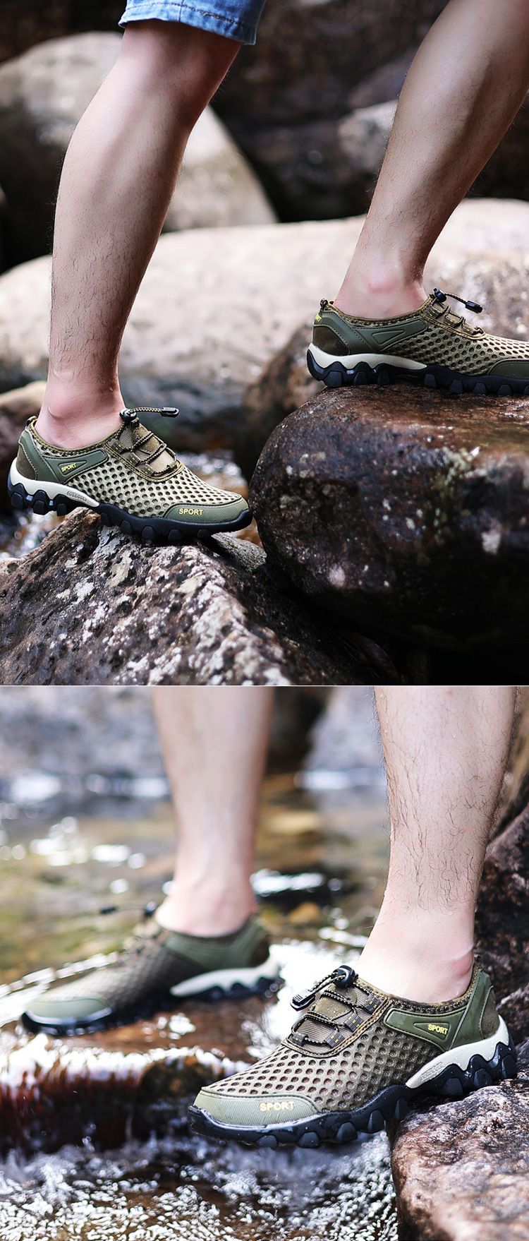 Men's Mesh Shoes Summer Men's Sports Leisure Mesh Hole Tide Shoes Mesh Breathable Wading Hiking Shoes_voghion.com