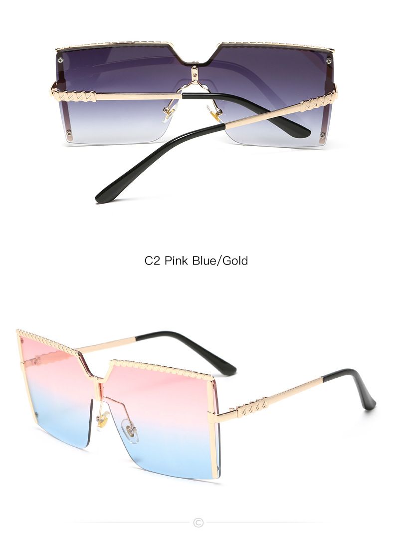 Square Half Frame Sunglasses For Women - Large Gradient UV400 (Class 3, Fashionable)_voghion.com