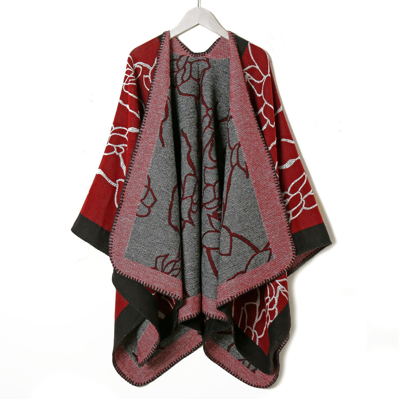 Mantella oversize ispessita in stile folk autunnale e invernale, sciarpa calda turistica del lago salato Chaka Xizang Qinghai, mantello da donna_voghion.com