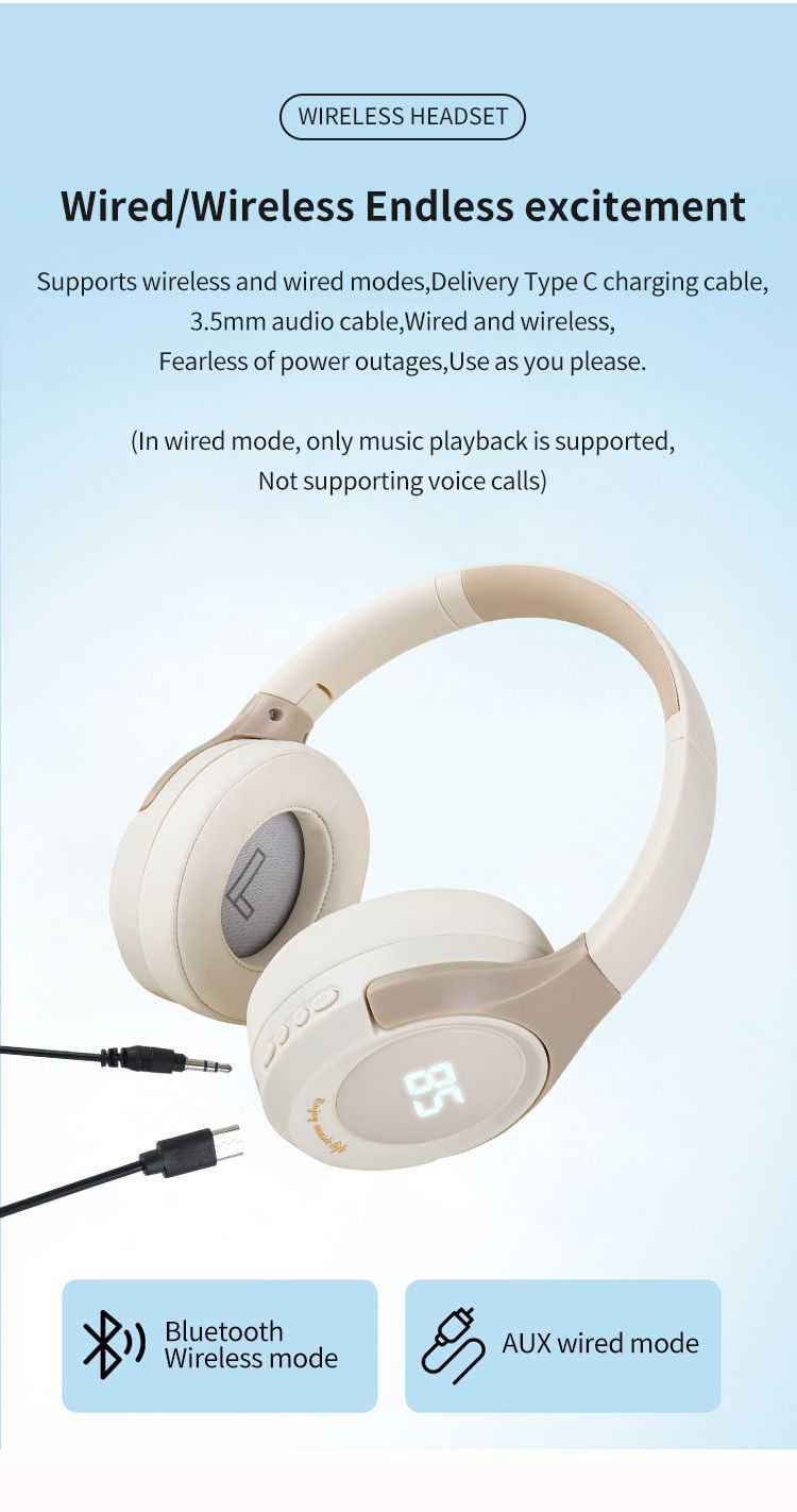 Słuchawki Bluetooth, bezprzewodowe, montowane na głowie, wyświetlacz głośności i poziomu naładowania baterii, składane gniazdo karty, bardzo długi czas czuwania,_voghion.com