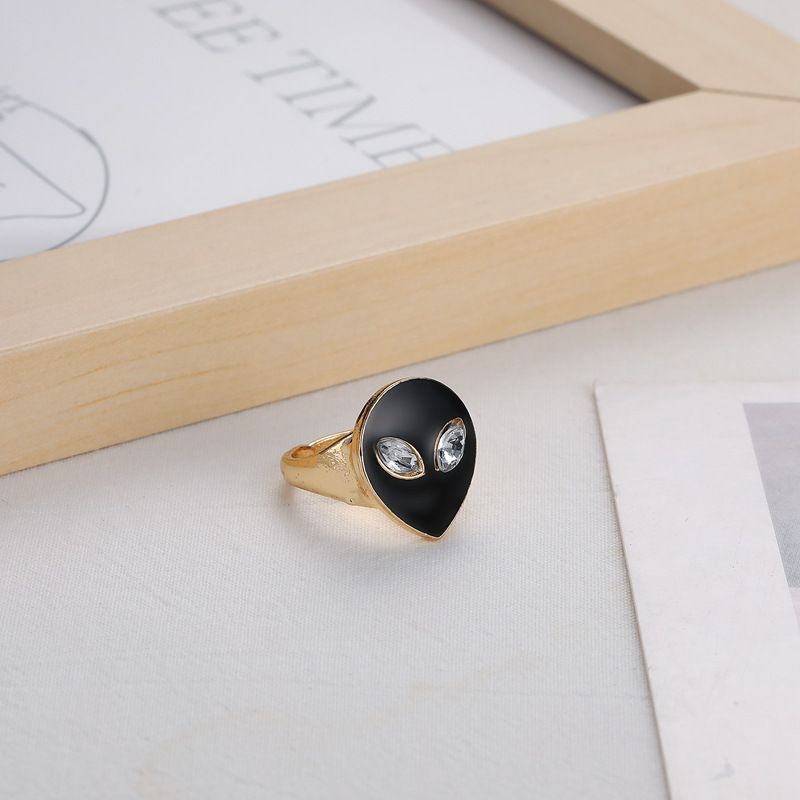 Instagram Style, Cool Design, Oil Dripping Diamond Ring, Exaggerated Personality, Alien Avatar, Single Ring_voghion.com
