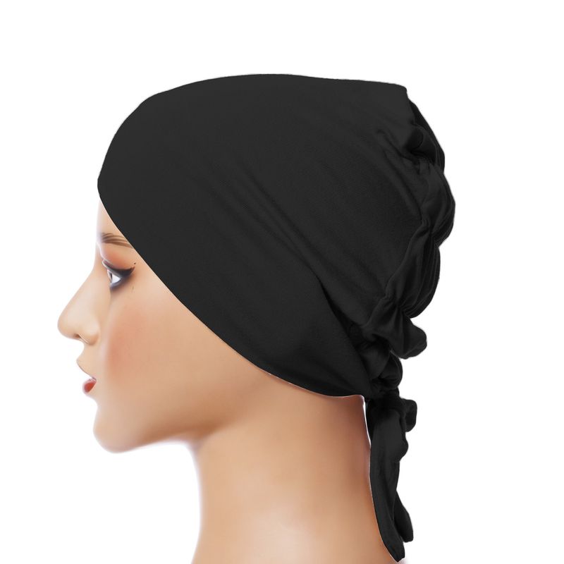 Adjustable Modal Elastic Bottoming Hat - Solid Color Head Covering Scarf With Rope & Lace (Breathable, Comfortable, Stretchy Headwear For Women)_voghion.com
