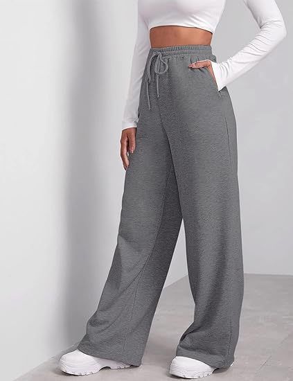 Pantaloni da jogging casual da donna, a vita alta, a gamba larga, con coulisse elastica, comodi pantaloni da salotto per l'uso quotidiano_voghion.com
