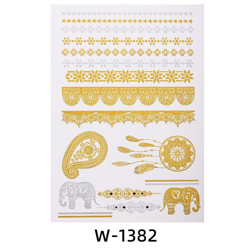 Adesivi per tatuaggi temporanei metallici impermeabili color oro Zhengxiang con stampa argentata_voghion.com