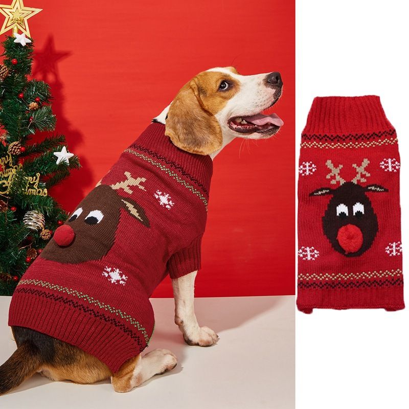 Christmas pet Clothing Red Nose Deer pet sweater Poodle Teddy Small medium large dog sweater_voghion.com