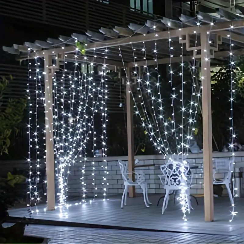 Cortina de luces LED de 6/3 m, 8 modos de iluminación, ideal para decoración de interiores y exteriores, para Navidad, bodas, jardines, salas de estar y dormitorios._voghion.com