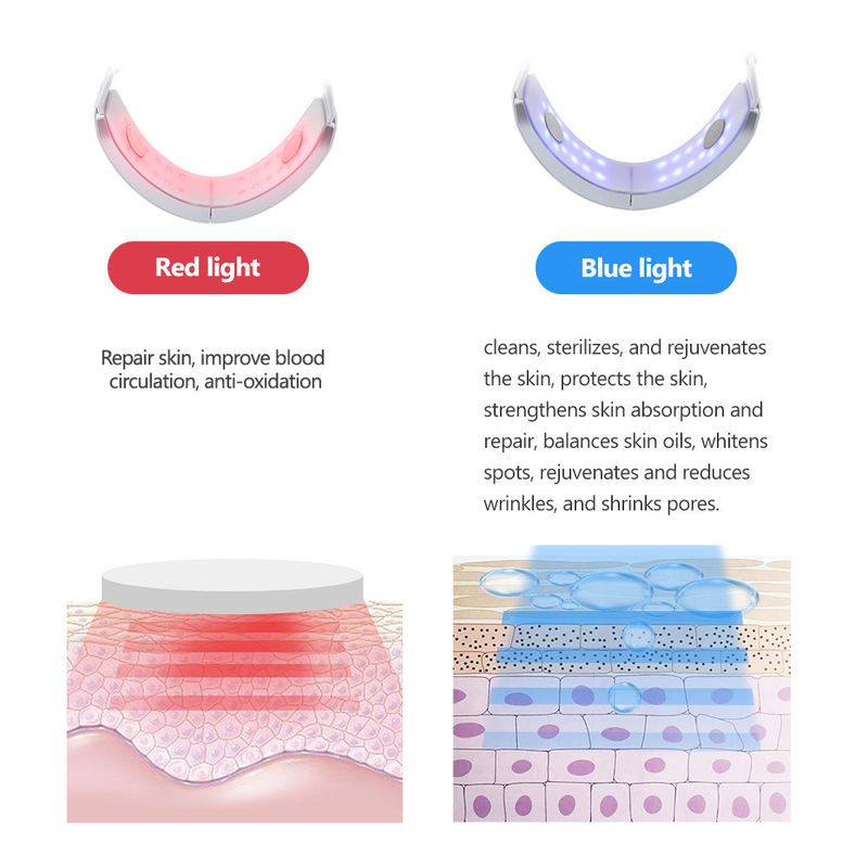 Herramienta de adelgazamiento facial con microcorriente, instrumento de belleza para rejuvenecimiento de papada con luz de color rojo y azul, vibración facial_voghion.com