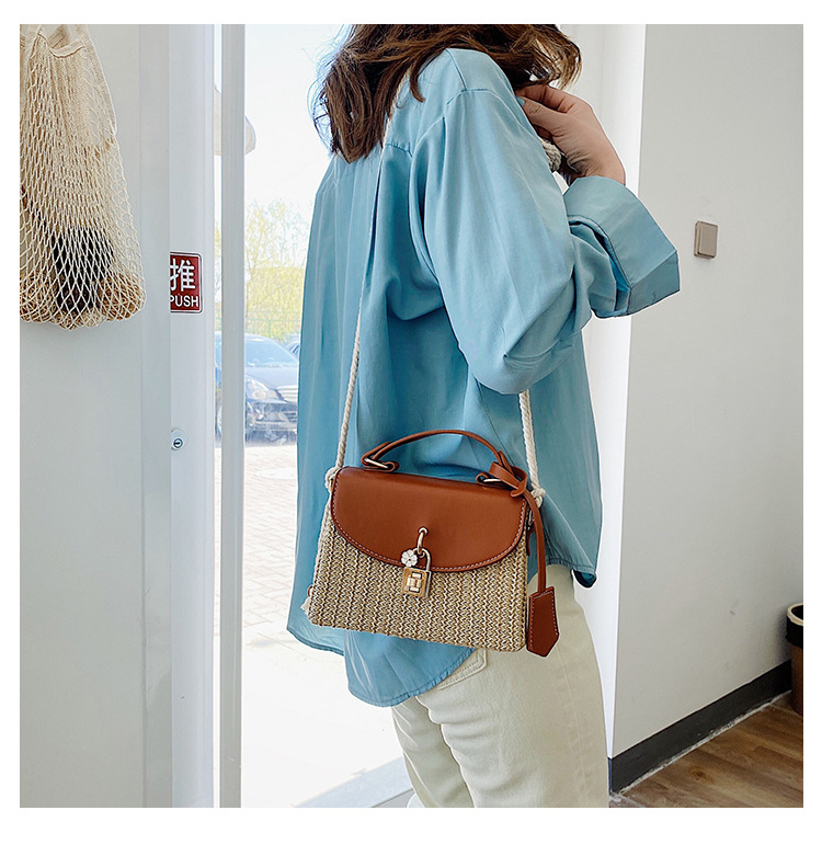 New Women's Bag Korean Fashion Lock Straw Bag Casual Handheld Small Square Bag Woman_voghion.com