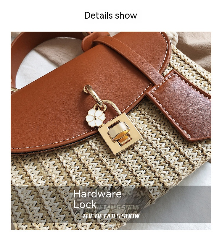 New Women's Bag Korean Fashion Lock Straw Bag Casual Handheld Small Square Bag Woman_voghion.com