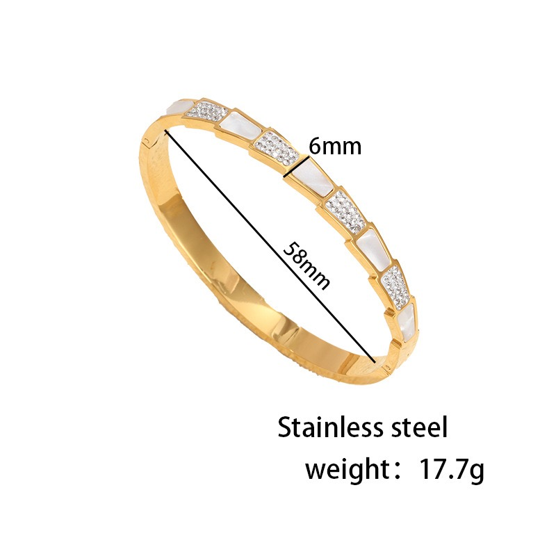 Designer Snake Bone Bracelet With Diamond White Shell Titanium Steel Bracelet Personality Light Luxury_voghion.com
