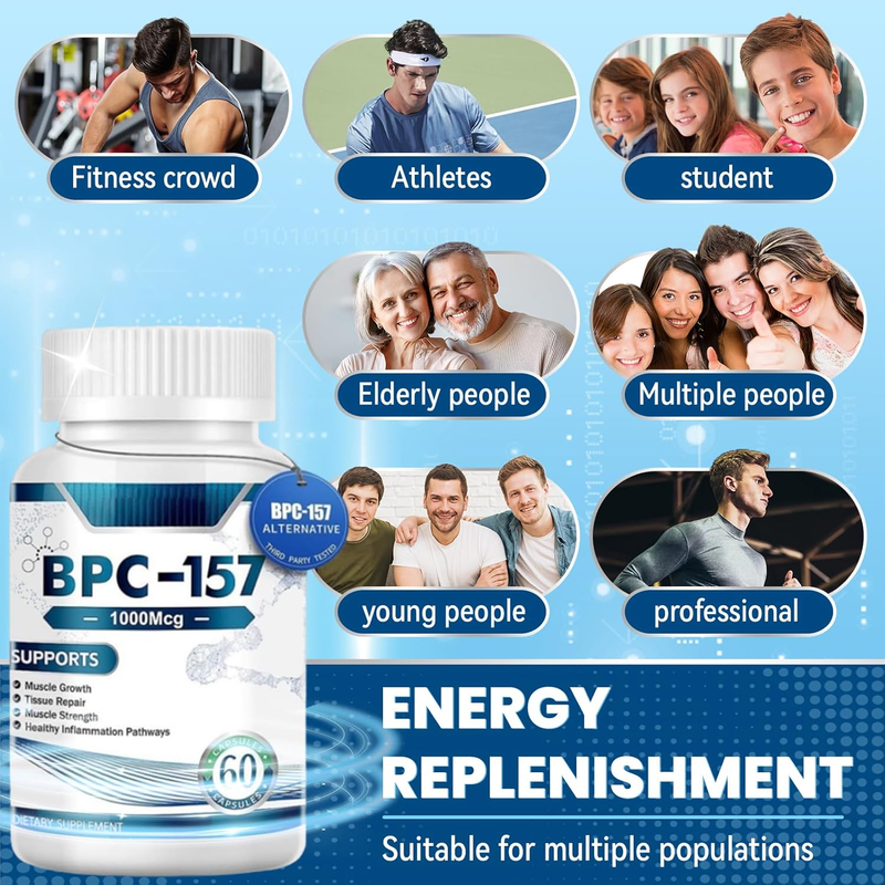 Capsule cu peptide BPC-157, BPC-157 Pro 1000 mcg, nou compus protector 157, stimulează recuperarea musculară și repararea țesuturilor 60 de capsule (1 flacon)_voghion.com