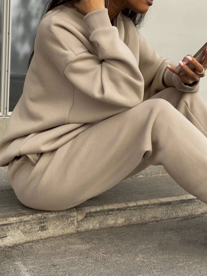 Survêtement d'automne pour femme avec fermeture éclair, ensemble deux pièces décontracté en coton, surdimensionné, blanc, pantalon de sport classique pour femme_voghion.com
