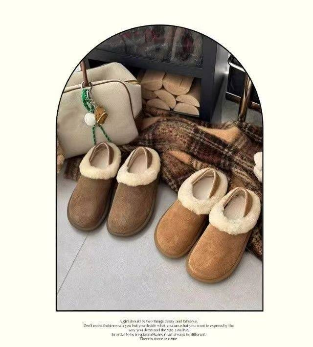 Explosive plus Kaschmir warme dicke Sohle flauschige Hausschuhe Damen 2024 Herbst und Winter neue runde Kopf faule Schuhe mit zwei Verschleiß_voghion.com