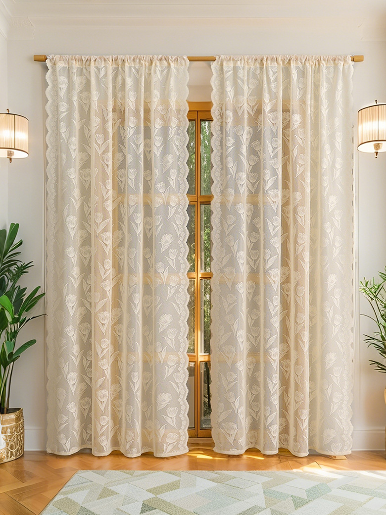 Rideaux de balcon couleur crème d'été, rideaux en gaze, transmettant la lumière et imperméables, salon, chambre à coucher, broderie en dentelle de haute qualité_voghion.com